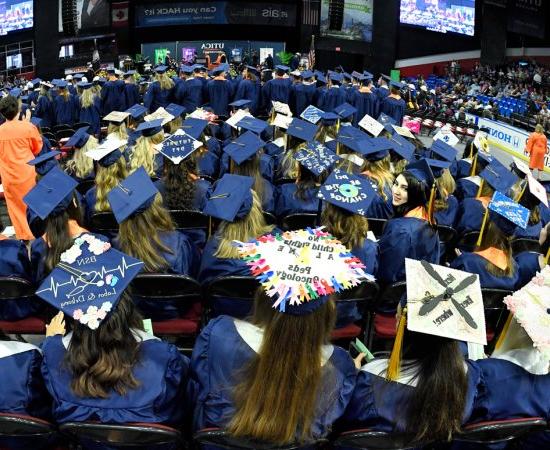 Fishbowl view of graduates at 本科 Commencement Ceremony, May 12, 2022.